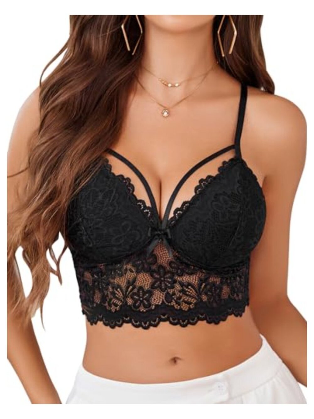 Lace Bralette Crop Top for Women Adjustable Straps Sleeveless Cami